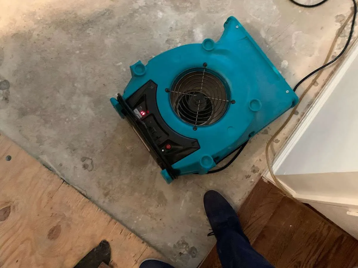 Air mover drying subfloor during Leak Detection & Repair in Maili